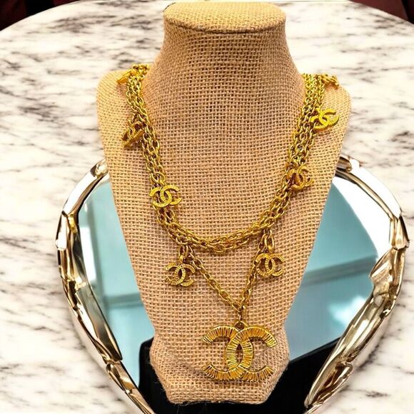 Chanel 24 Gold Plated CC 3 Strand Chain Necklace with Logo Charms - Picture 1 of 6